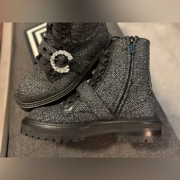 Jimmy Choo Glistening Tweed Embellished Flat Ankle Boots NWOT SZ36.5 US SZ 6.5 - Picture 7 of 12